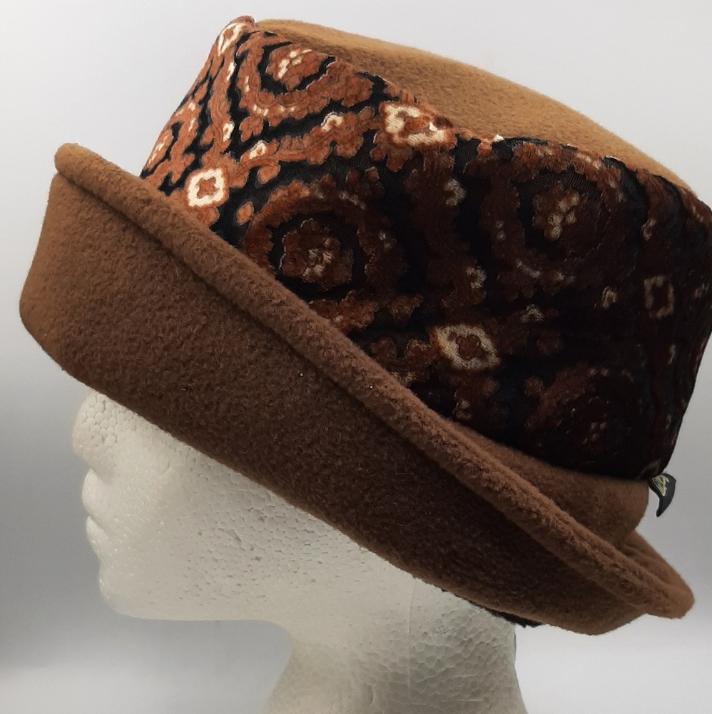 Vintage Hat Shop Beau Chapeau Mad Cap Women's Brown Fabric Hat Hand Crafted